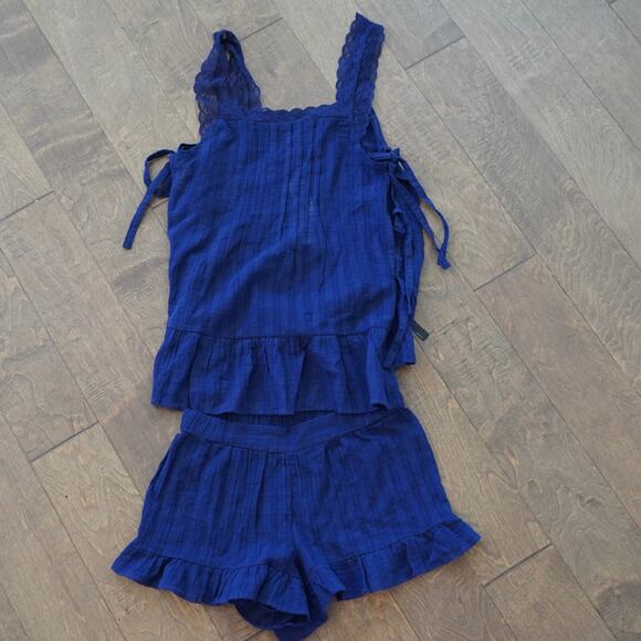 NWT SET 2 ANTHROPOLOGIE LACE TUNIC TOP &‎ SHORTS LOUNGE SLEEP PAJAMA NAVY XS - Picture 6 of 9